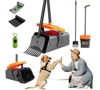 Adjustable Pet Pooper Scooper Swivel Bin & Rake with Long Handle Dog Pooper Scooper Tray and Shovel Kit with 20 Black Bin Liner, 15 Rake Waste Bags, Automatic Lid Closure,Non-Breakable & Easy to Clean