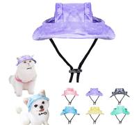 Adjustable Pet Sun Hat with Ear Holes, Summer Outdoor Sun Protection Cap for Dogs & Cats, Tie Dye Canvas Dog Sunbonnet, Pet Baseball Cap, Travel Sport Hat with Neck Strap (Purple, M)