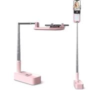 Adjustable Phone Stand with LED Light, 1000mAh Battery, Telescopic Pole, 360° Rotation, Bluetooth Remote Control, Durable Travel Case, USB Charge Cable Available in Pink Or White