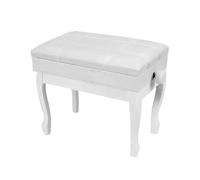 Adjustable piano stool, piano bench made of solid wood, hydraulically height-adjustable piano seat with upholstered cushion and storage space, load capacity 200 kg (white)