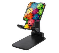 Adjustable Pickleball Balls Colors Pattern Cell Phone Stand for Desk Portable Phone Holder Universal Handsfree Phones Mount for Airplane Travel Essentials Compatible with 4-8 Smartphones Tablet Black
