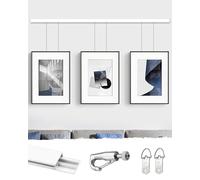 Adjustable Picture Hanging System with Heavy Duty Track and Wire Hooks, Ideal for Home Studios and Plasterboard Walls