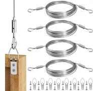Adjustable Picture Hanging Wire Kit,4 Pack Picture Rail Hooks And Wire,D Rings For Picture Hanging,Mirror Hanging Kit Heavy Duty Pictures Hang Cord For Art Pictures Mirrors Billboards Frame Canvas(2m)