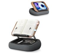 Adjustable Pillow Book Stand with Storage, Ergonomic Lap Beanbag Reading Pillow for Bed & Desk, Multi-Angle Book Stand Pillow Holder, Hands-Free Lap Reading Stand for Book, Natural Wood