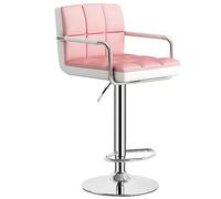 Adjustable Pink Leather Swivel Bar Stools - Counter Height Kitchen Chairs with Back & Armrests Modern Dining Stool for Breakfast Bar & Home Bar Decor