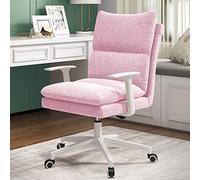 Adjustable Pink Office Chair Ergonomic Mid-Back Swivel Desk Chair for Home & Office Linen Fabric Perfect for Comfort in Bedroom & Study Stylish Design