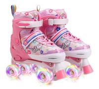 Adjustable Pink Roller Skates for Girls & Boys, Illuminated 4-Wheel Sizes S