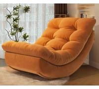 Adjustable Pink Velvet Floor Lounger Chair with Rocking Base, Foldable Lazy Sofa for Living Room, Balcony & Outdoor Relaxation - Stylish Moon Chair (Orange)