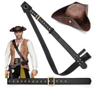 Adjustable Pirate Captain Set with Belt & Hat, 3-Piece Role Play Accessories for Halloween Parties Pirate Costume Accessories