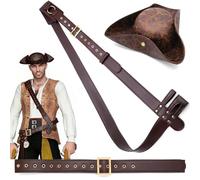 Adjustable Pirate Captain Set with Belt & Hat, 3-Piece Role Play Accessories for Halloween Parties Pirate Costume Accessories