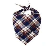 Adjustable Plaid Dog Bandanas,1PC Soft Washable Cotton Triangle Bib Kerchief Scarfs for Small Medium Large Dogs and Cats (Brown&Blue, Large)