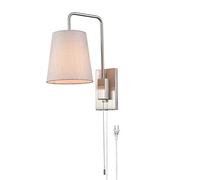 Adjustable Plug-in Wall Light with Switch - Metal Chrome E27 Reading Lamp with Fabric Shade - Classic Indoor Spotlight for Bedroom, Living Room, Hotel