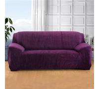 Adjustable Plush Sofa Cover for 1/2/3/4 Seats, Elastic Non-Slip Universal Couch Protector with Armrest, Kids Friendly, Purple (4 Seats)