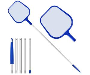 Adjustable Pool Skimmer Net with 5-Piece Telescopic Aluminium Pole, Blue