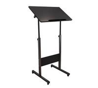 Adjustable Portable Podium Stand on Wheels, Black Lectern for Churches, Conferences & Auditoriums, Mobile Hostess Stand with Adjustable Shelf (80x40x140cm)
