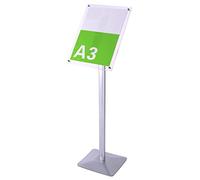 Adjustable Poster Stand, Floor Stand White Black A4 A3 Double Acrylic Plate Heavy Duty Pedestal Vertical Horizontal(Wit,A3)