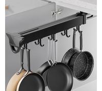 Adjustable Pot Lid Holder with Sliding Rail & 12 Hooks - Space-Saving Kitchen Organizer for Pans & Lids Durable & Easy to Install Cookware Storage Solution