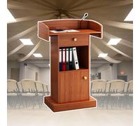 Adjustable Presentation Podium Stand with Storage Shelf & Drawer Ideal for School Teaching Business Halls Conferences and Corporate Events (Wood)