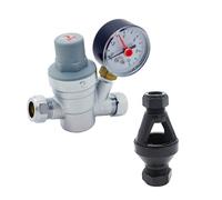 Adjustable Pressure Reducing Valve 15mm With Gauge + Straight Plastic Tundish 15mm X 22mm