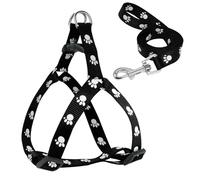 Adjustable Printed Nylon Dog Walking Harness And Leash Set For Small Medium Dogs Shiba Inu Pug Chihuahua,Black,M