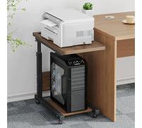 Adjustable Printer Cart with Wheels - 2-Tier Mobile Stand, Under Desk Storage & Computer Host Shelf, C-Shaped Side Table for Home Office - Brown Finish