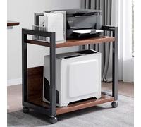 Adjustable Printer Stand with Storage Shelf, Mobile CPU Cart for Fax, Scanner & Books - Industrial Style Rolling Computer Tower Table