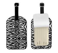 Adjustable Privacy Protection Luggage Tag, Black White Zebra Print Printed Personalized Leather Luggage Tag Label, Perfect Travel Accessory and Gift