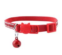 Adjustable PU Leather Cat Collar with Bell, Quick Release Safety Buckle, XS, Red, Lightweight Comfortable Necktie for Kitten
