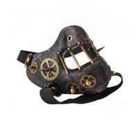 Adjustable PU Leather Cosplay Face protector with Metal Gear and Rivet, Halloween Role ment, tactile stimulation, sensory Masque for Party Performance Prank Haunted House Theater