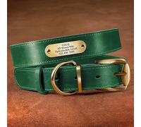 Adjustable PU Leather Dog Collar Personalized Pet ID Collar Custom Engraved Stainless Steel Tag Dog Collar For Pitbull German Shepherd Labrador, Green,XL