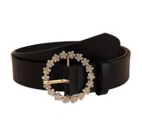 Adjustable PU Leather Dress Belt Waistband For Women Sparkling Round Clasp Design Waist Cincher Strap Accessory Metallic Round Clasp Ladies Belt