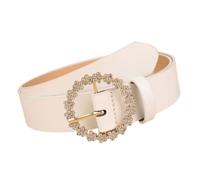 Adjustable PU Leather Dress Belt Waistband For Women Sparkling Round Clasp Design Waist Cincher Strap Accessory Metallic Round Clasp Ladies Belt