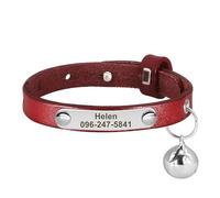 Adjustable PU Leather Personalized Cat Collar With ID Name Tag Bell For Yorkshire Terrier Pug Chihuahua,Red,S 15-23cm