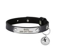 Adjustable PU Leather Personalized Cat Collar With ID Name Tag Bell For Yorkshire Terrier Pug Chihuahua,Black,S 15-23cm