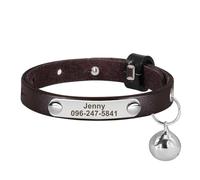 Adjustable PU Leather Personalized Cat Collar With ID Name Tag Bell For Yorkshire Terrier Pug Chihuahua,Brown,S 15-23cm