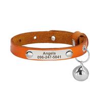 Adjustable PU Leather Personalized Cat Collar With ID Name Tag Bell For Yorkshire Terrier Pug Chihuahua,Orange,S 15-23cm
