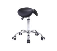 Adjustable PU Leather Rolling Saddle Stool Black