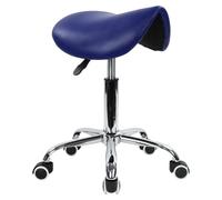 Adjustable PU Leather Rolling Saddle Stool Blue