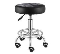Adjustable Pu Leather Rolling Stool With Wheels Swivel Chair And Footrest Ring