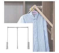 Adjustable Pull Down Closet Rod, 550-1250mm Clothes Rail with Pneumatic Buffer, Heavy-Duty Wardrobe Pull Down Rail for Hanging Clothes, Supports 20KG (Silver, 550-700mm)