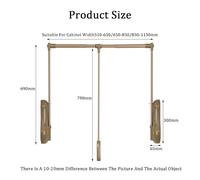 Adjustable Pull Down Clothes Rail Telescopic Wardrobe Lift Rack 510-1150mm 30KG Capacity Space-Saving Design with Double Buffer System Elegant Brass Finish