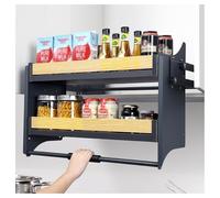 Adjustable Pull Down Kitchen Shelf - Aluminum Alloy Lifting Basket Rack, 12kg Capaci for Seasoning Bottles, 660-670mm Easy Access Sto Solut