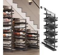 Adjustable Pull-Out 9-Tier Shoe Rack Organizer - Metal Space-Saving Shoe Storage for Small Closets & Bedrooms - Retractable Design, Sturdy Black Shelf (68cm)