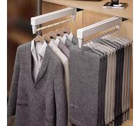Adjustable Pull-Out Closet Valet Rod & Trousers Rack - Top-Mounted Sliding Clothes Hanger for Space-Saving Wardrobe Storage 31.5cm/12.4in Easy nizing Solution (White)