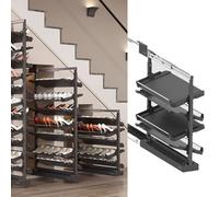 Adjustable Pull-Out Shoe Rack Organizer - 4-Tier Stackable Metal Shelf for Closet, Space-Saving Design for Small Bedrooms, Retractable Shoe Storage, Black (68cm)
