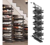 Adjustable Pull-Out Shoe Rack Organizer for Closet - Stackable Metal Shoe Storage Solution, Space-Saving 11-Tier Shelf for Small Bedrooms, Black (58cm)