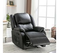 Adjustable Pull-tab Recliner with Side Storage Pocket, Padded Cushions, High-back Armchair for the Elderly, 82L x 86W x 99H cm, Black Aosom UK