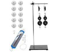 Adjustable Pulley Block Kit for Physics Experiments - Includes Metal Hooks, 5N Spring Balance, Pulley Stand & 10x50g Weights for Mechanics Education and Teaching