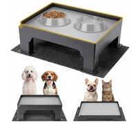 Adjustable Raised Dog Bowl Stand and 100% Waterproof & Non-Slip Mat, Elevated Dog Bowls Stand for Small Medium Sized, Easy-Clean Silicone Pet Food Mat- Neck Strain Relief & Protect Your Floors