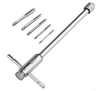 Adjustable Ratchet Tap Wrench Set with 5 Coated Taps for, M5, M6, and M8 - T-Handle Steel Tap Drill Tool for DIY, Plumbing & Workshop Use